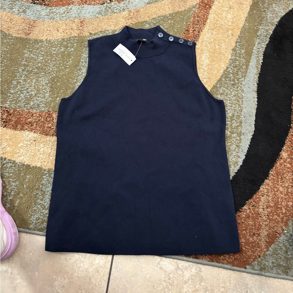 Ann Taylor Factory Navy Knit sweater with Tag Detail